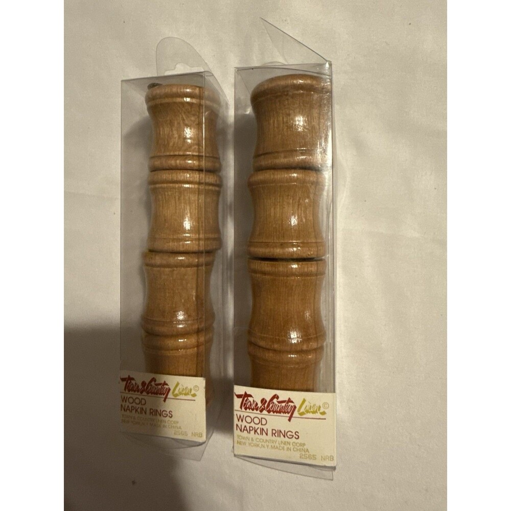 Vintage Town & Country Linen Wooden Napkin Rings Set of 8 Boho - New in Package